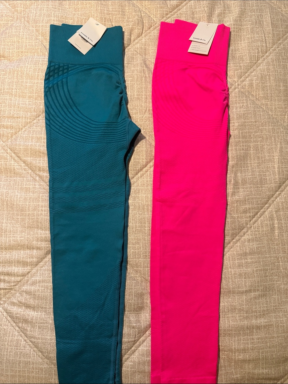 Leonie & Co  Seamless Active Leggings - Teal & Hot Pink